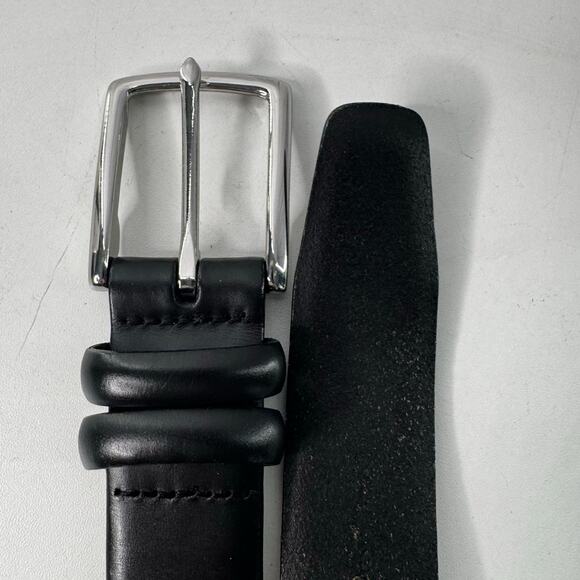 Vtg Polo Ralph Lauren Leather Belt Black Size 38 Silver Black - Picture 2 of 8